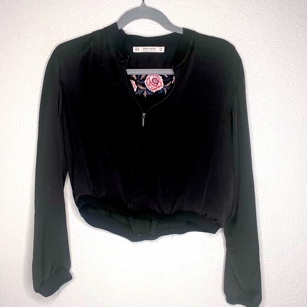 Zara Basic Cropped Quarter Zip With Rose Detail - image 1